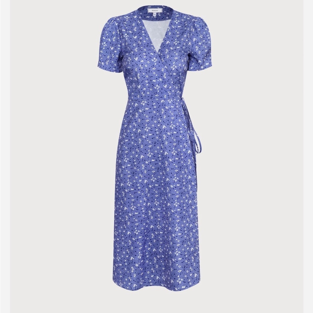 The Purple V Neck Floral Wrap Midi Dress | RIHOAS | SM - Picture 7 of 7